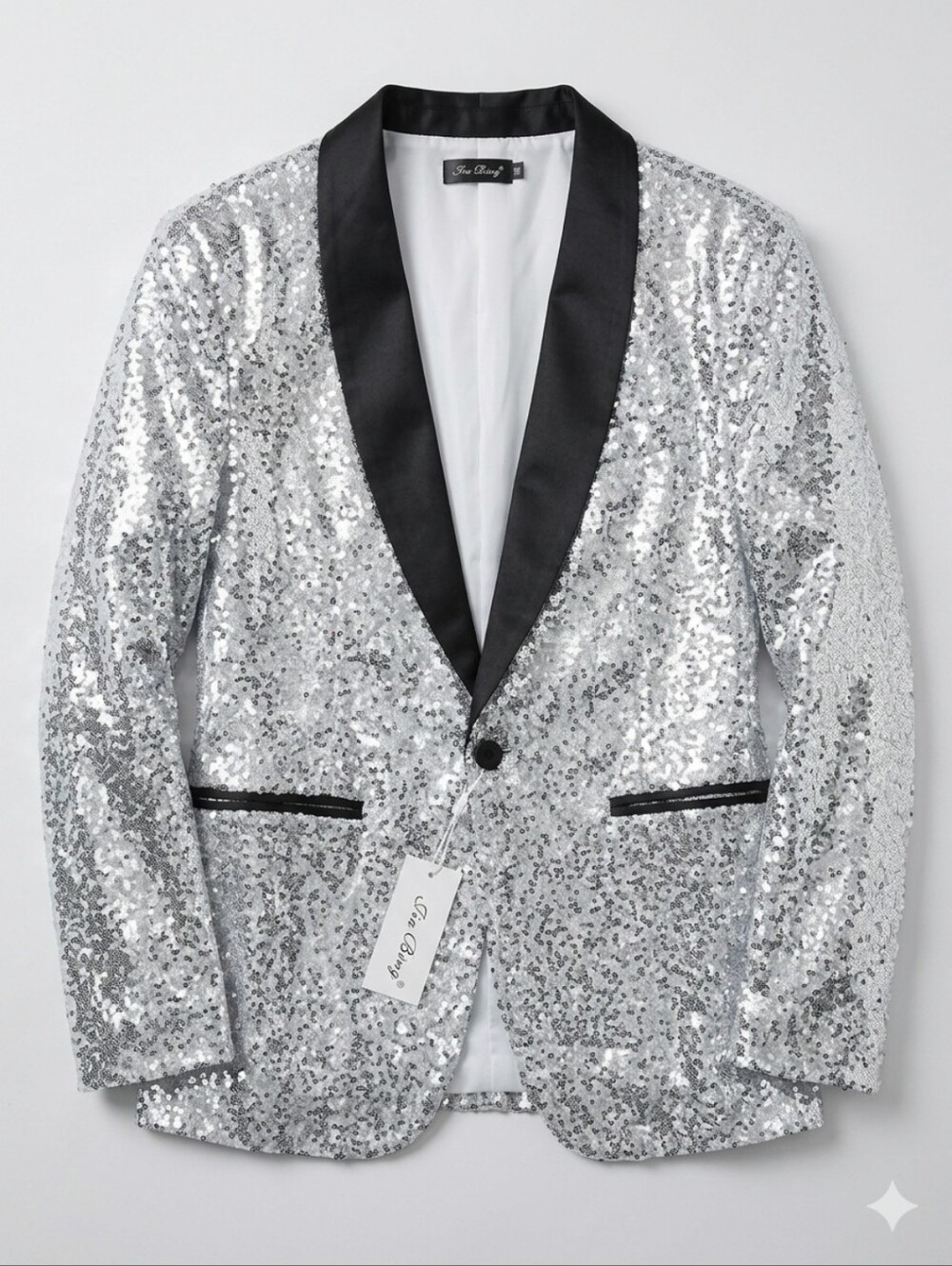 ✨ Brand New With Tags (NWT) Jia Bing Silver Sequin Tuxedo Blazer ✨